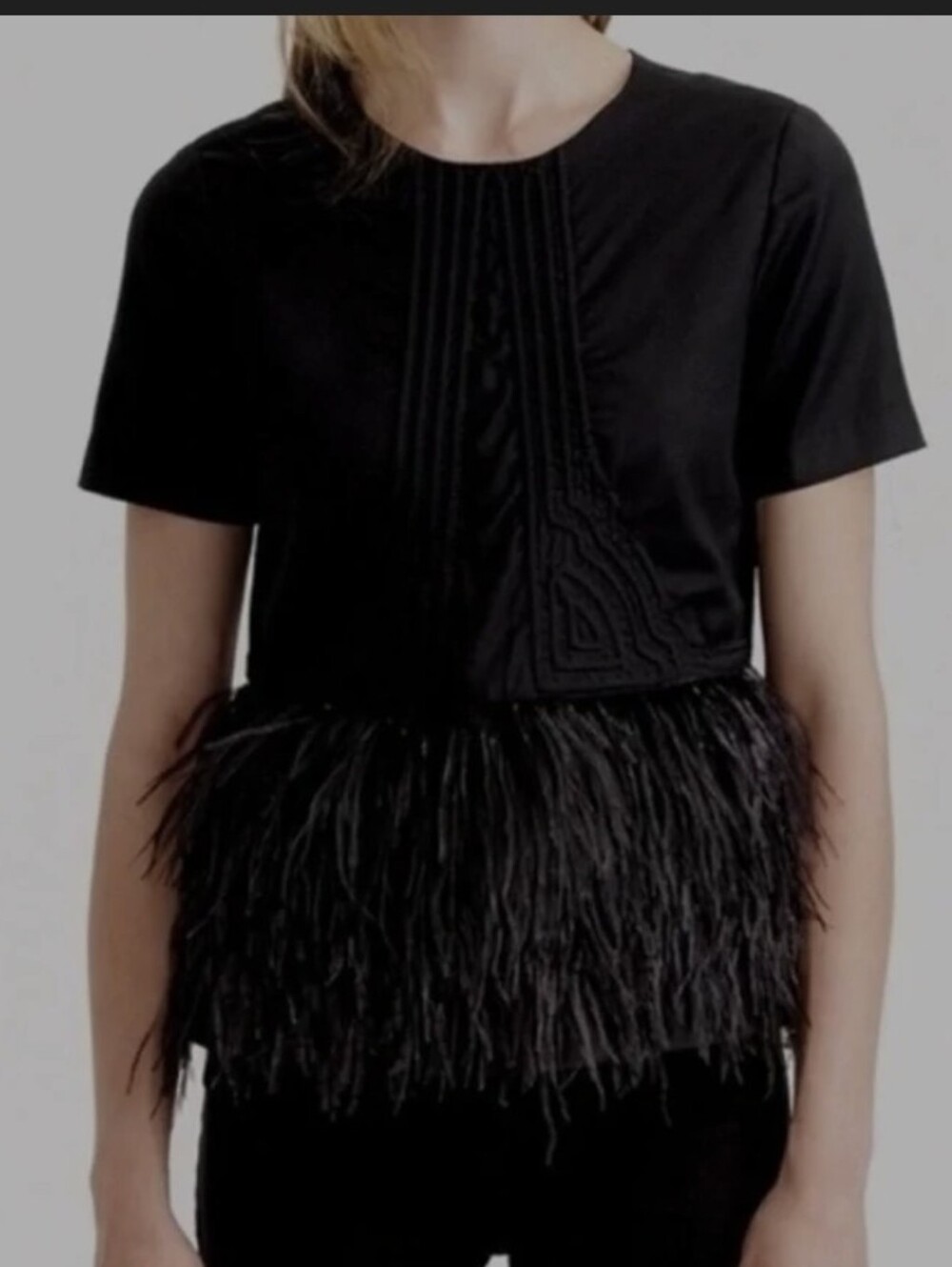 J CREW COLLECTION BLACK LABEL EUC WOOL OSTRICH FEATHER EMBROIDERED DETAIL TOP